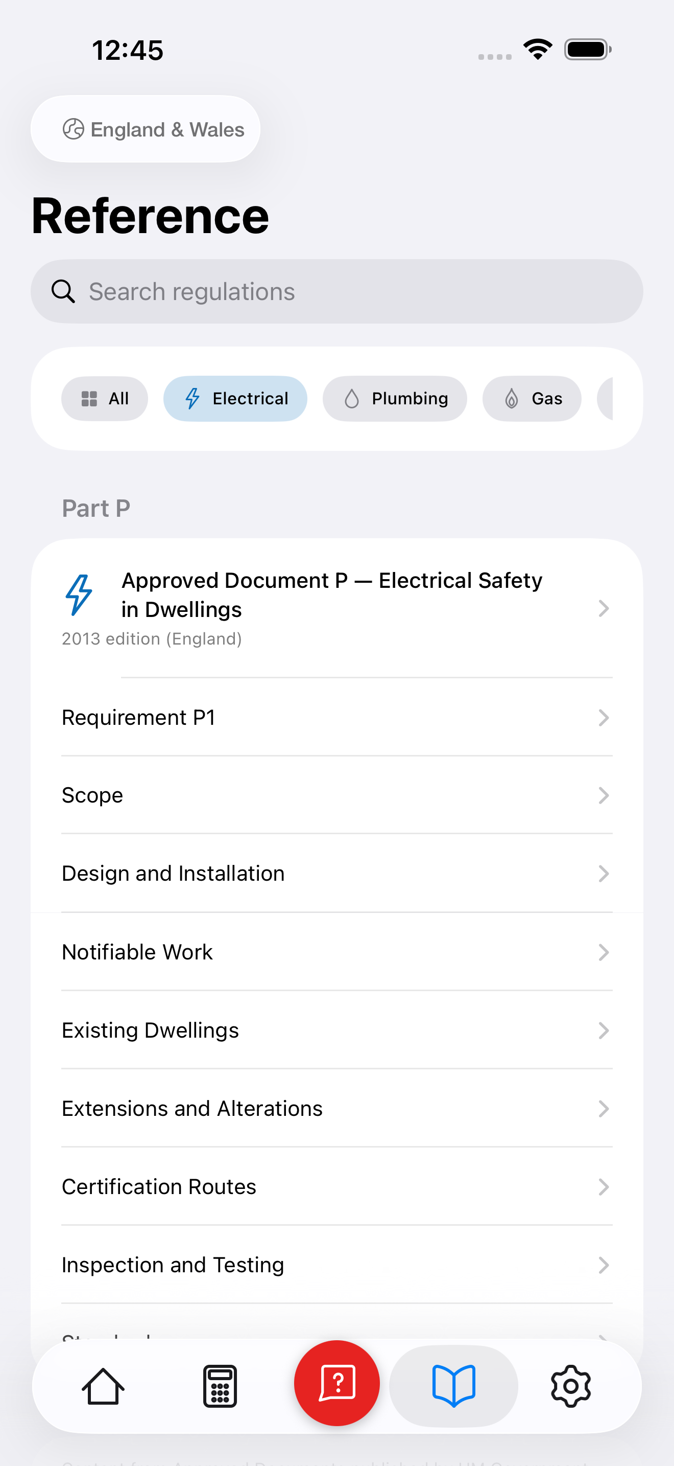 Reference browser filtered to Electrical trade documents